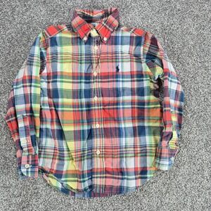 Ralph Lauren Button Down Shirt Boys 4/4T Multi-Color Plaid Long Sleeve Pony Logo